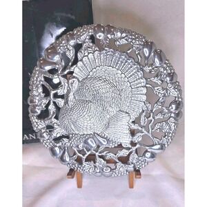 FITZ & FLOYD CAST‎ METAL SILVER 8" TURKEY TRIVET W/VINES TRIM THANKSGIVING DECOR